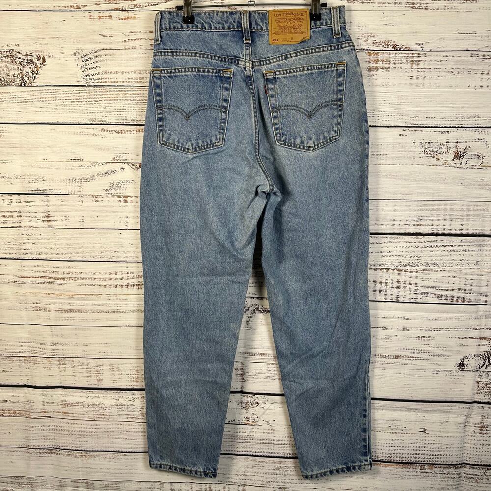 VTG 90s Levis 521 Tapered Fit Leg Cotton Medium Blue USA Denim Jeans Womens 12 P